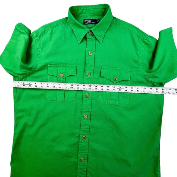 Vintage Polo Ralph Lauren Shirt Men's XL Green Linen Blend Chest Pockets Utility - Picture 8 of 9